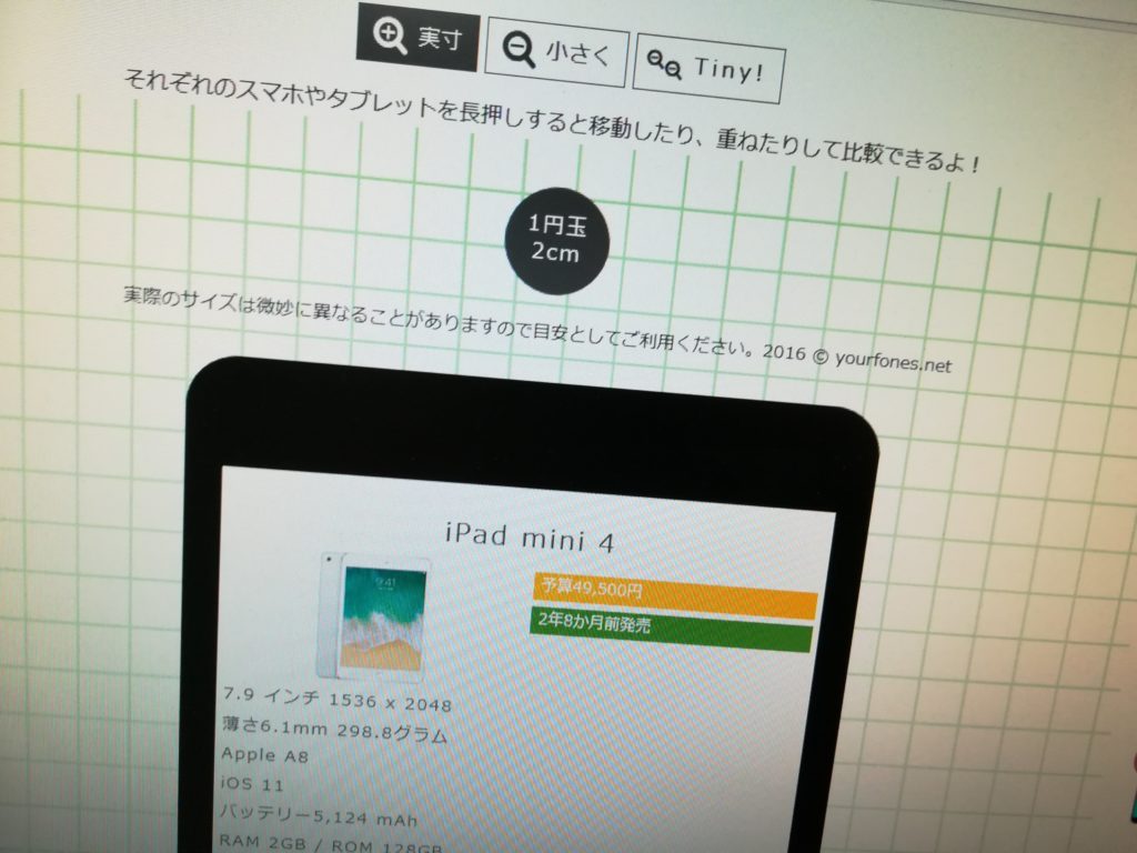 iPad mini 4の実寸表示（出典：yuorfonesより）