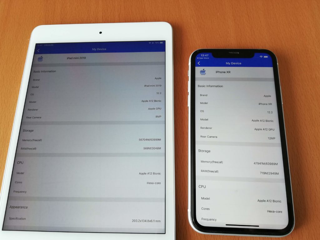 iPad mini 5 2019とiPhone XRのスペック