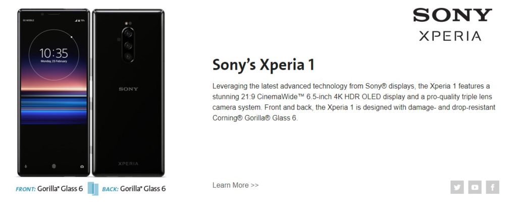 Xperia 1は両面Gorilla Glass採用！（出典：コーニング公式サイト）