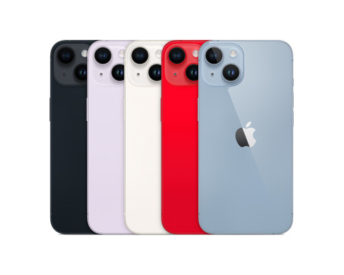 iPhone 14はミッドナイト、パープル、スターライト、レッド、ブルーの5色