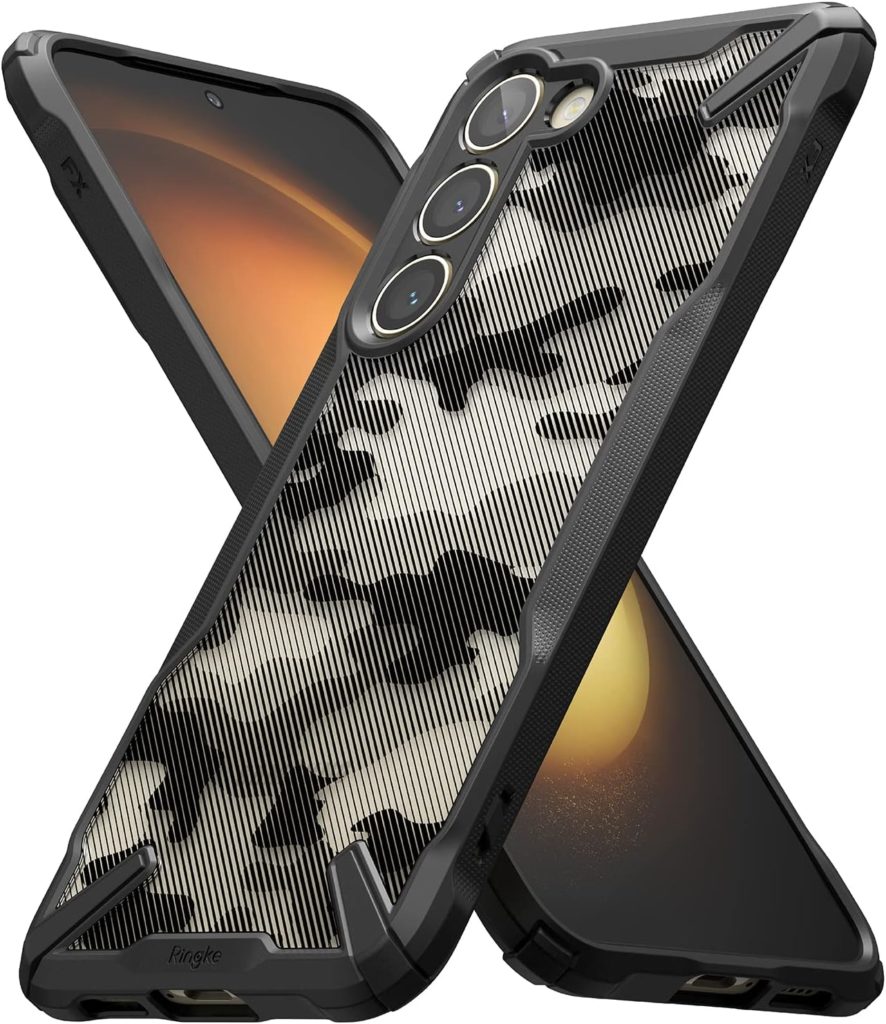 【Ringke】Galaxy S23 ケース SC-51D SCG19 ケース [ストラップホール付き] 指紋防止 米軍MIL規格取得 スマホケース 滑り止め 落下防止 カバー Qi 充電 - FusionX (カモブラック Camo Black)